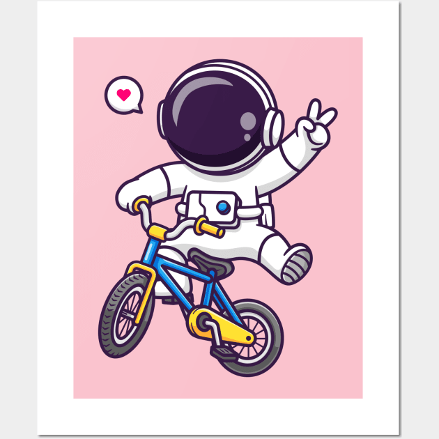 Cute Astronaut Riding Bicycle Cartoon Wall Art by Catalyst Labs